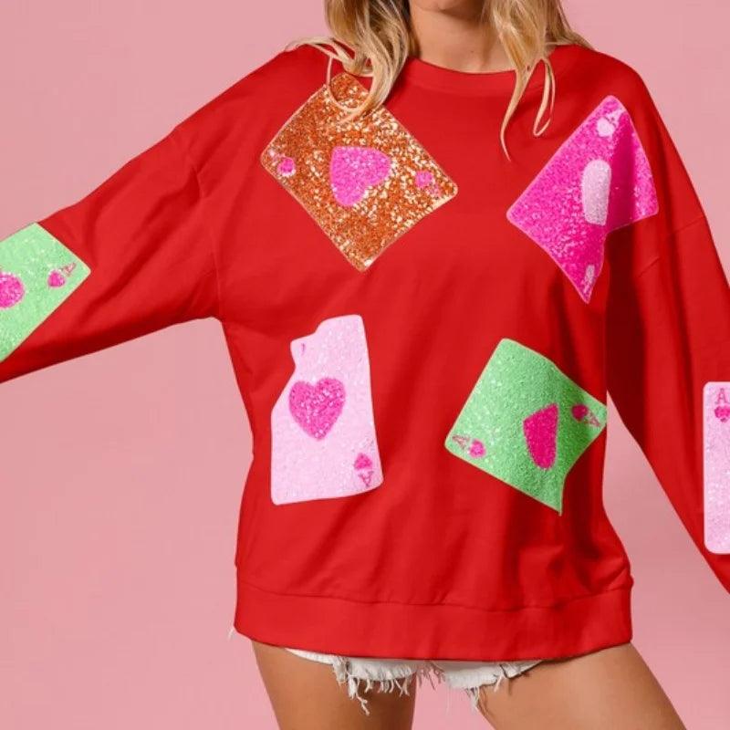 ace of hearts sequin crew sweater