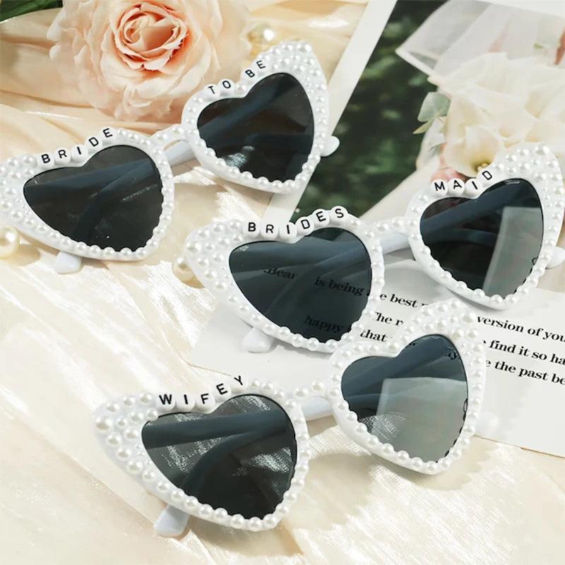 bride + bridesmaid pearl heart sunglasses - basil boutique