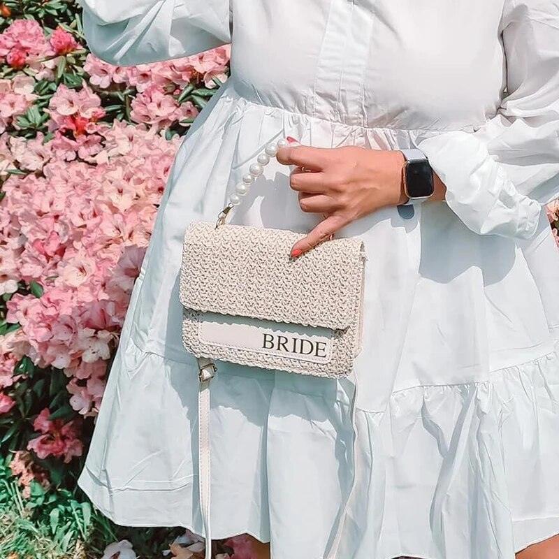 bride pearl woven handbag - basil boutique