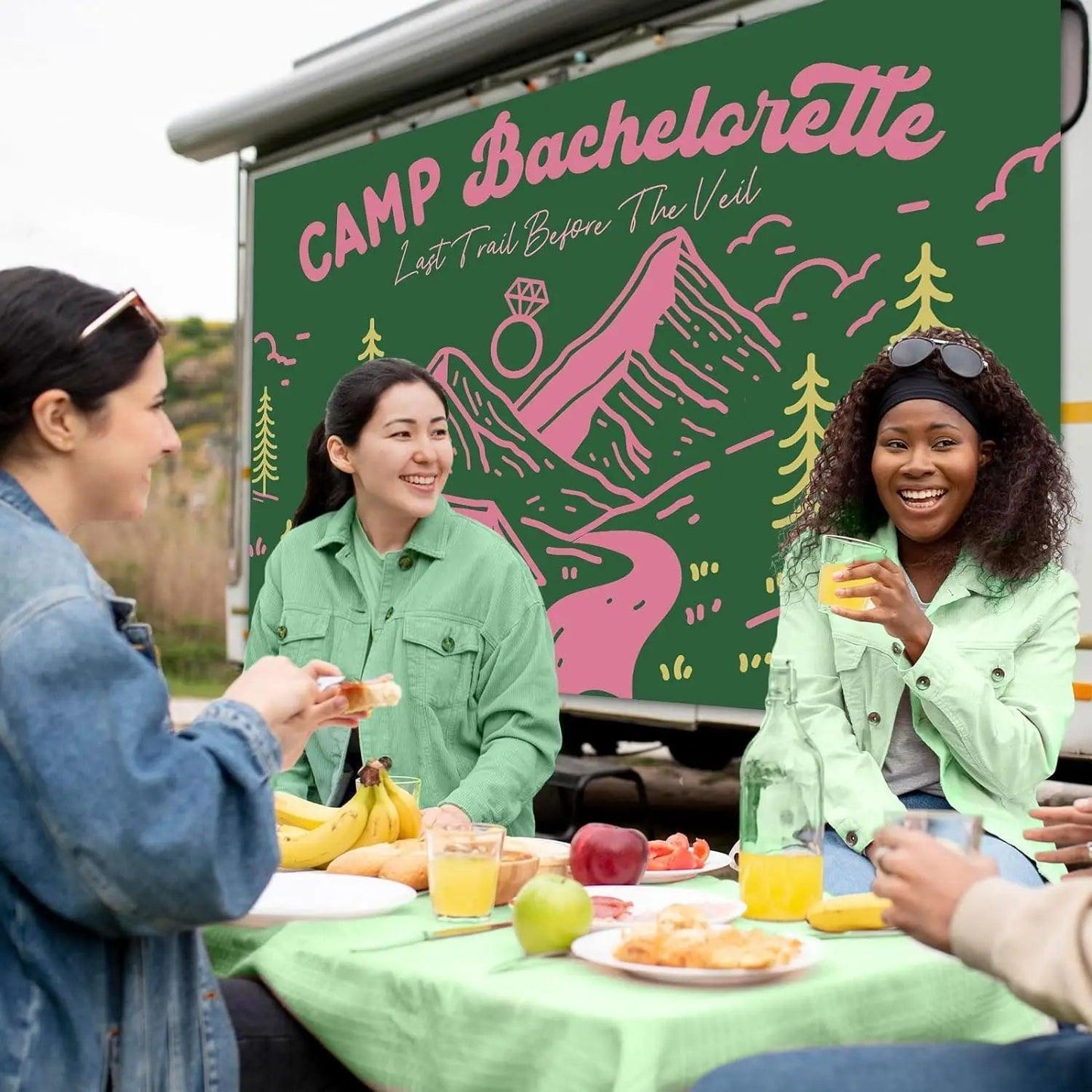 camp bachelorette backdrop - basil boutique