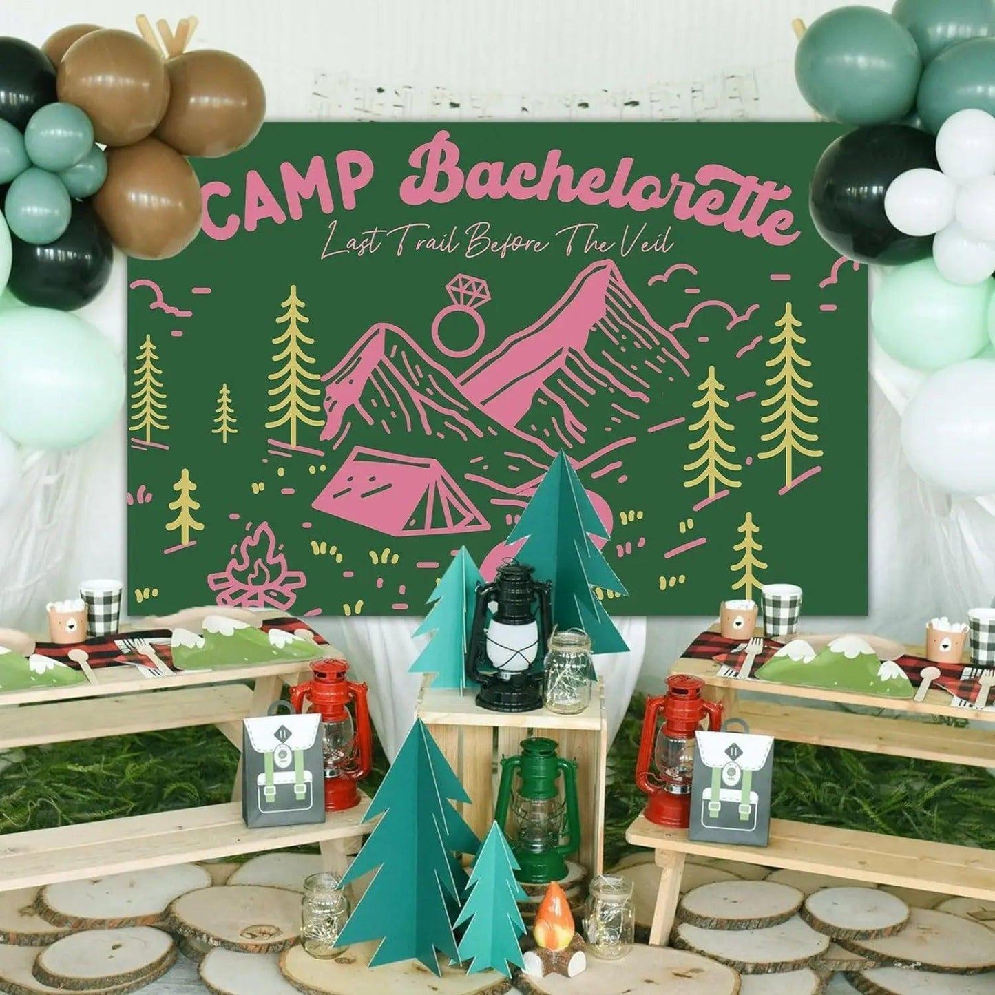 camp bachelorette backdrop - basil boutique