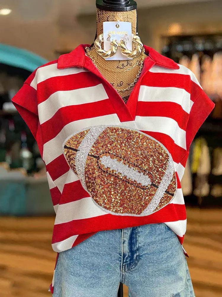 football collared striped top - basil boutique