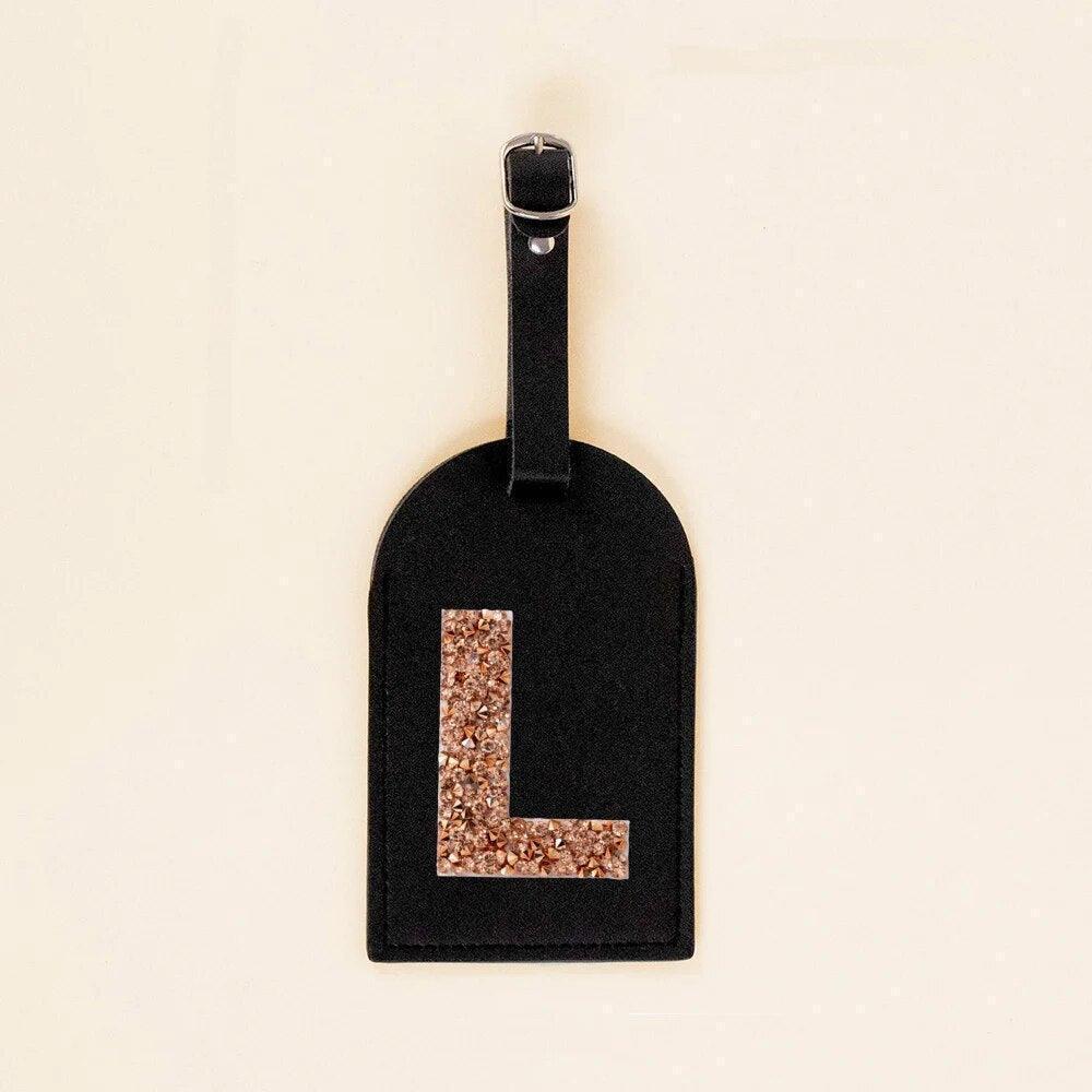 monogram rhinestone luggage tag (black/gold) - basil boutique