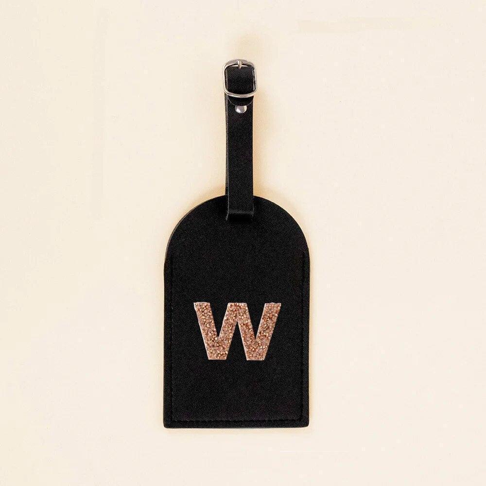 monogram rhinestone luggage tag (black/gold) - basil boutique