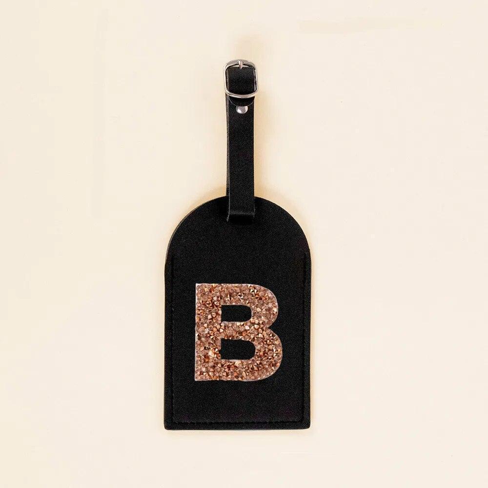 monogram rhinestone luggage tag (black/gold) - basil boutique