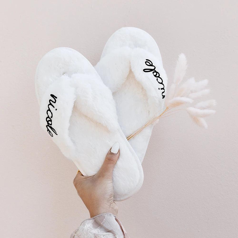 personalized fuzzy slippers - basil boutique