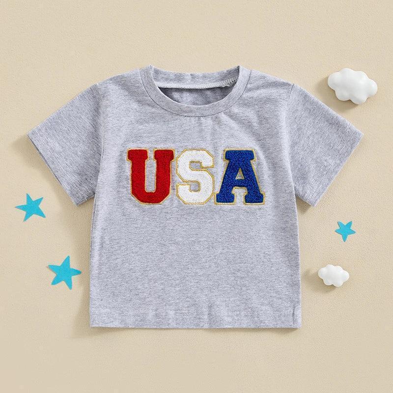 usa embroidered kids t-shirt - basil boutique