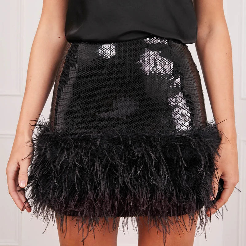 feather + sequin mini skirt - basil boutique