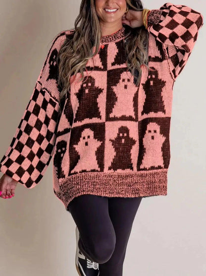 ghost checkered crew sweater - basil boutique