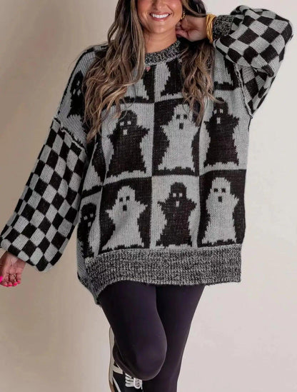 ghost checkered crew sweater - basil boutique