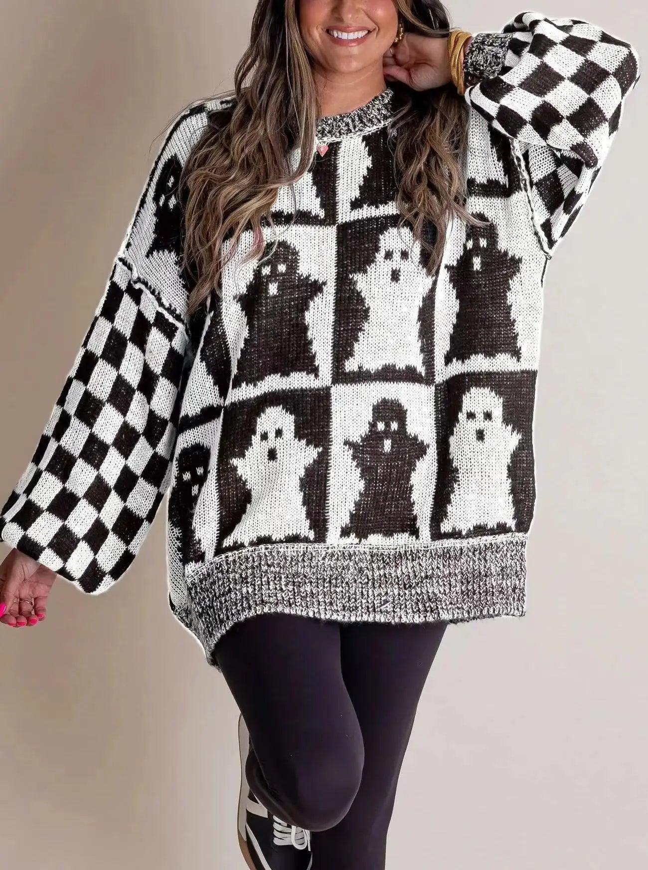 ghost checkered crew sweater - basil boutique