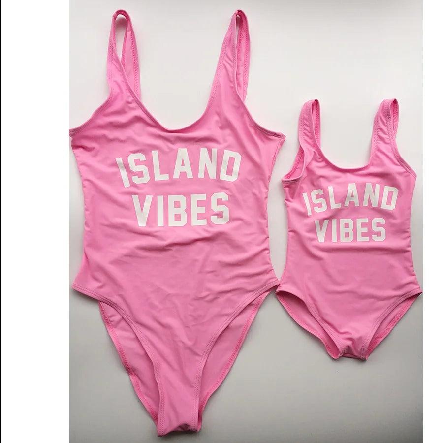 island vibes matching one-piece swimsuits