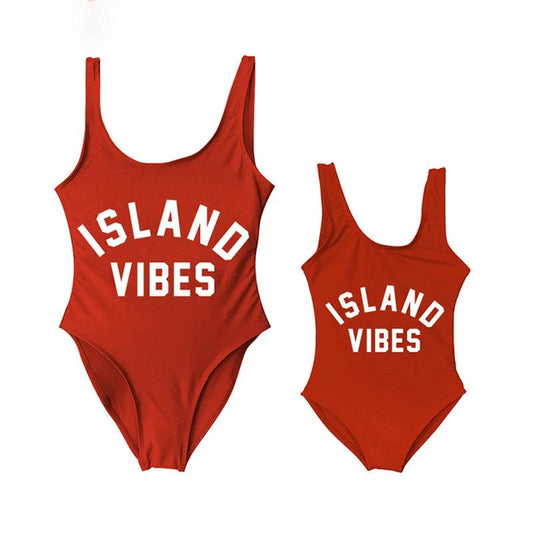 island vibes matching one-piece swimsuits