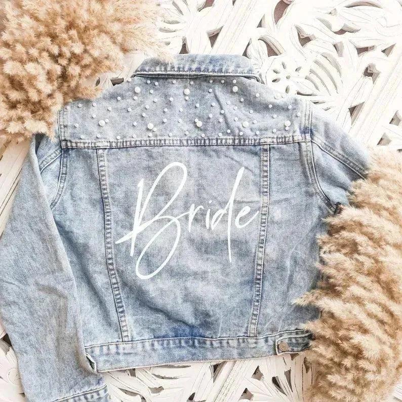 bridal party pearl denim jackets