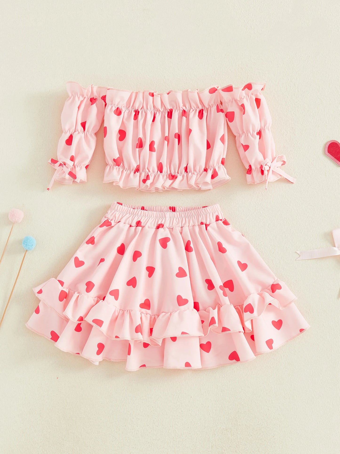 heart ruffle sleeve kids outfit