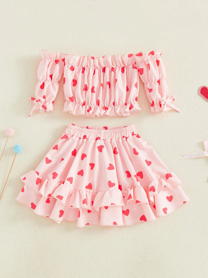 heart ruffle sleeve kids outfit