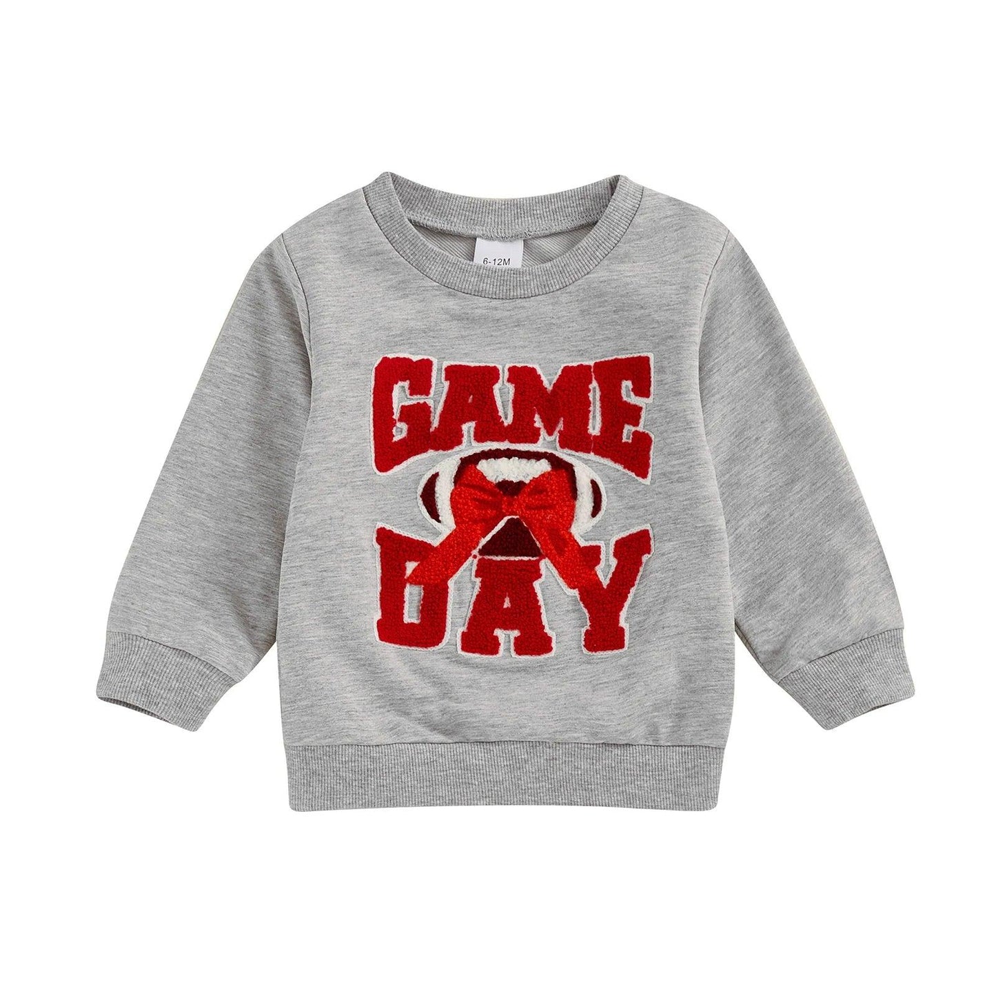 game day bow + football kids crew sweatshirt