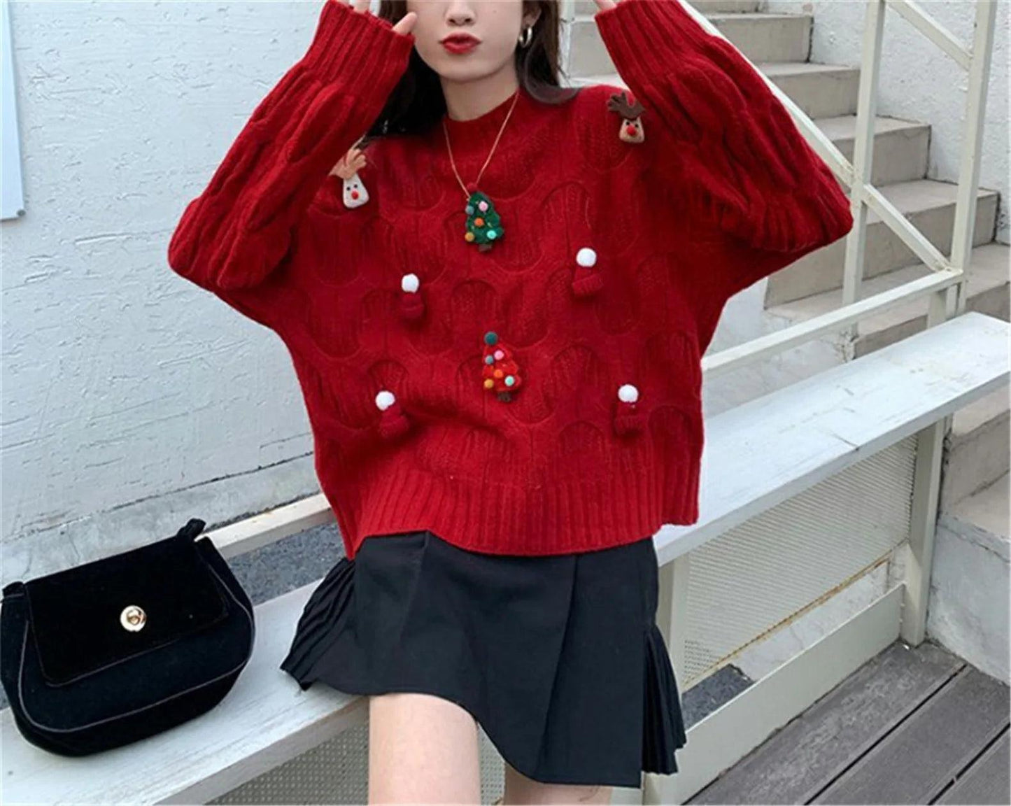 festive knit crew sweater - basil boutique