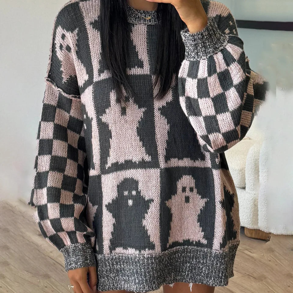 halloween checkered crew sweaters