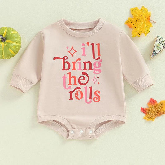 i'll bring the rolls onesie - basil boutique