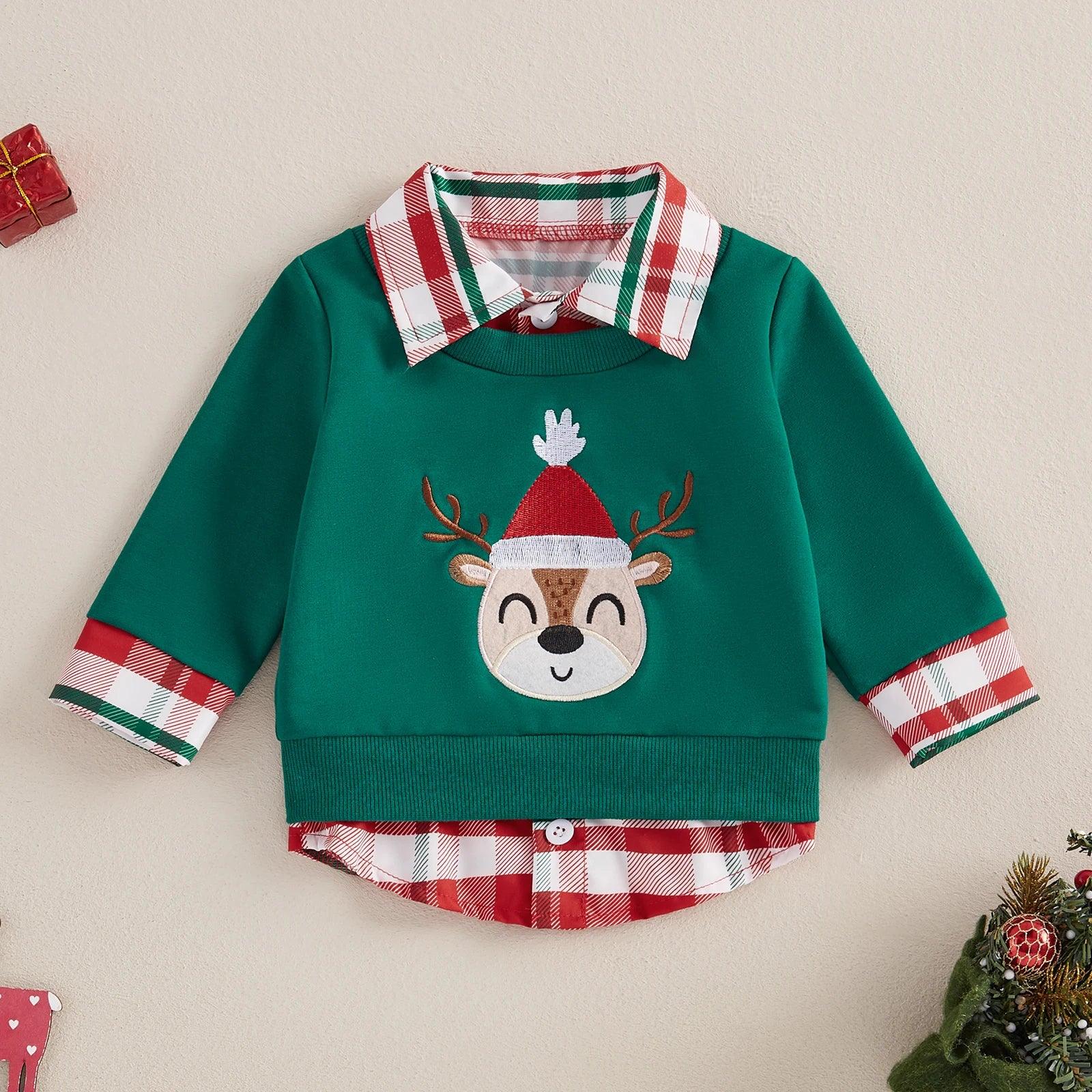 santa claus plaid kids sweatshirt - basil boutique