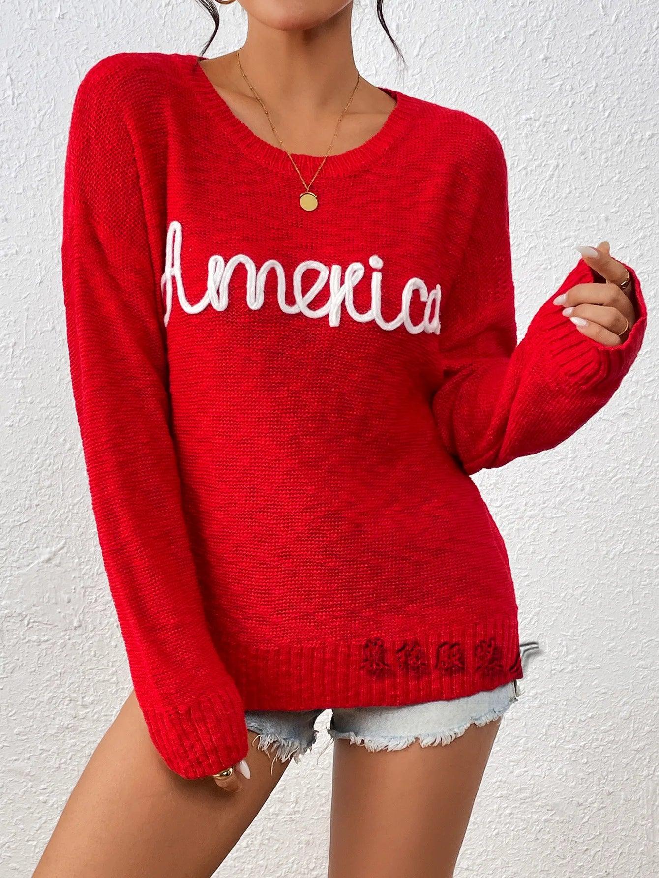 america knit crew sweater - basil boutique