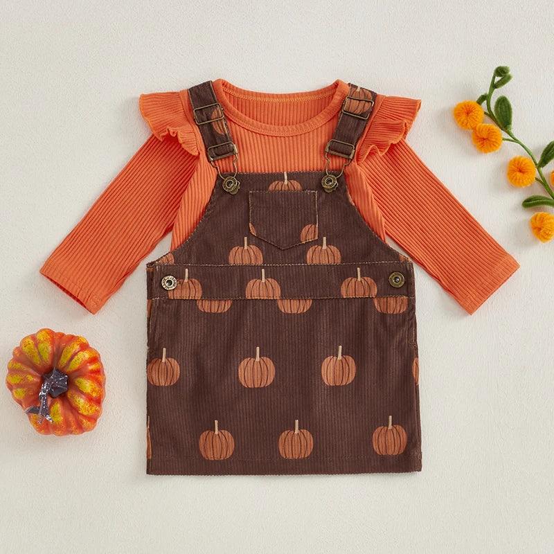 pumpkin overall kids outfit - basil boutique