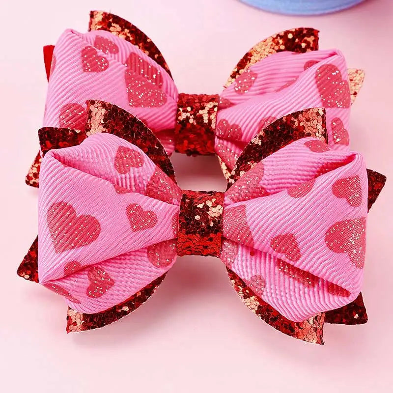 heart glitter hair bows