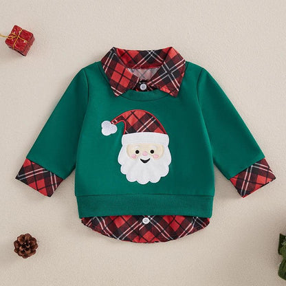 santa claus plaid kids sweatshirt - basil boutique