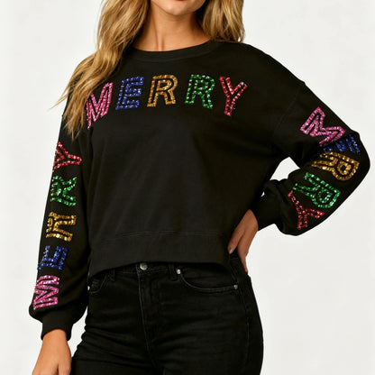 merry times sequin crew sweater