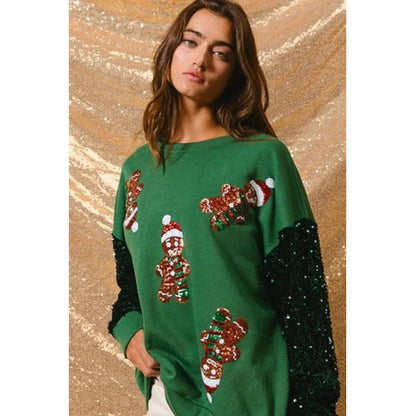 santa's workshop sequin crew sweaters - basil boutique