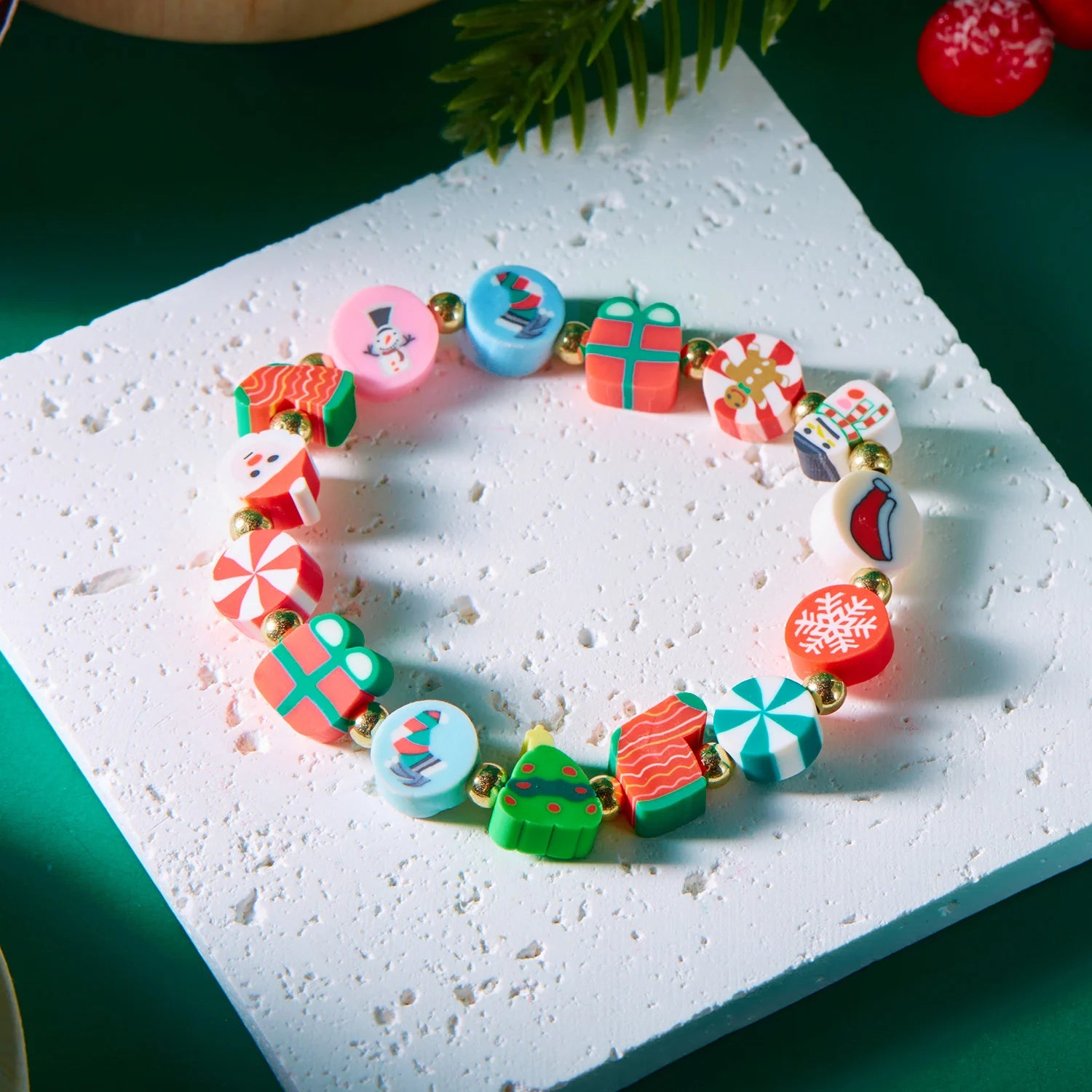 Christmas Colorful Polymer Clay Beaded Brcelets for Women Cute Cartoon Santa Claus Elk Snowflake Bracelet New Year Jewelry Gifts - basil boutique