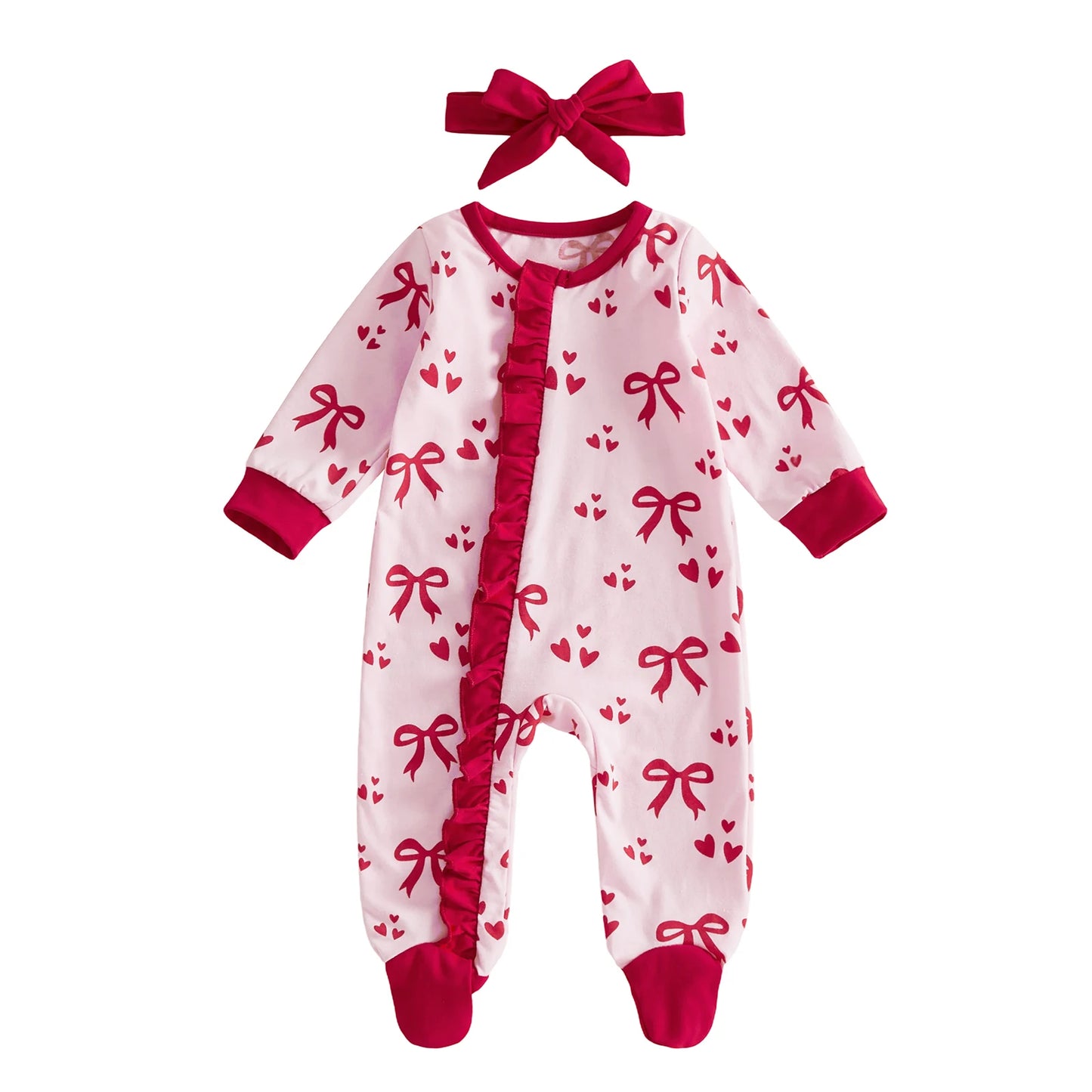 hearts + bows ruffle onesie
