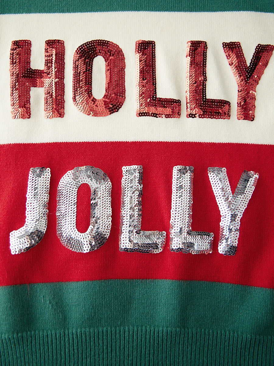 holly jolly sequin striped crew sweater
