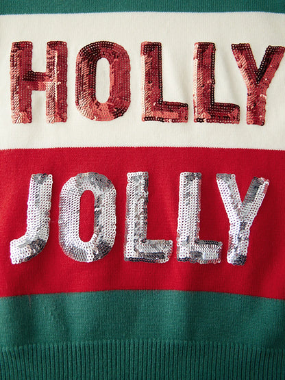 holly jolly sequin striped crew sweater