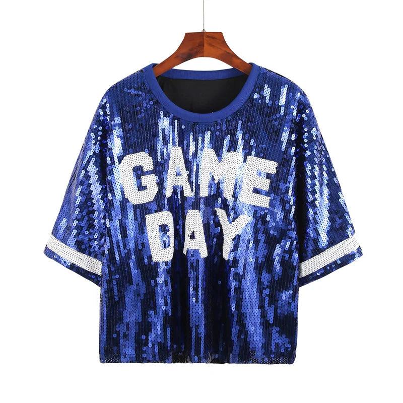 game day sequin crop top