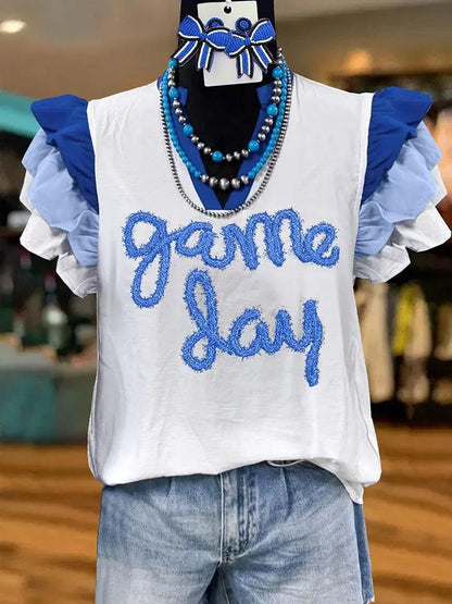 game day ruffle sleeve top - basil boutique