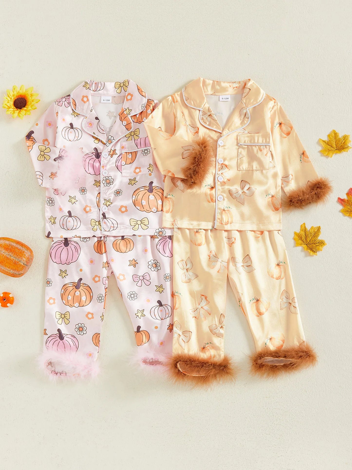 halloween satin + feather kids pajama sets