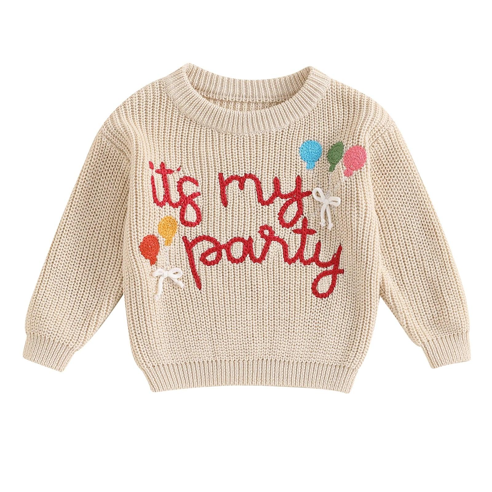 it's my party knit kids crew sweater - basil boutique