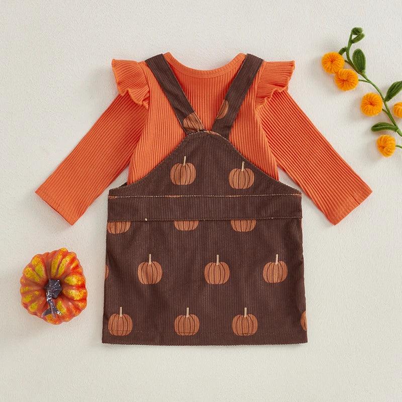 pumpkin overall kids outfit - basil boutique