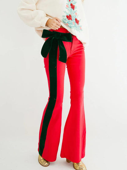 christmas bow bell-bottom pants