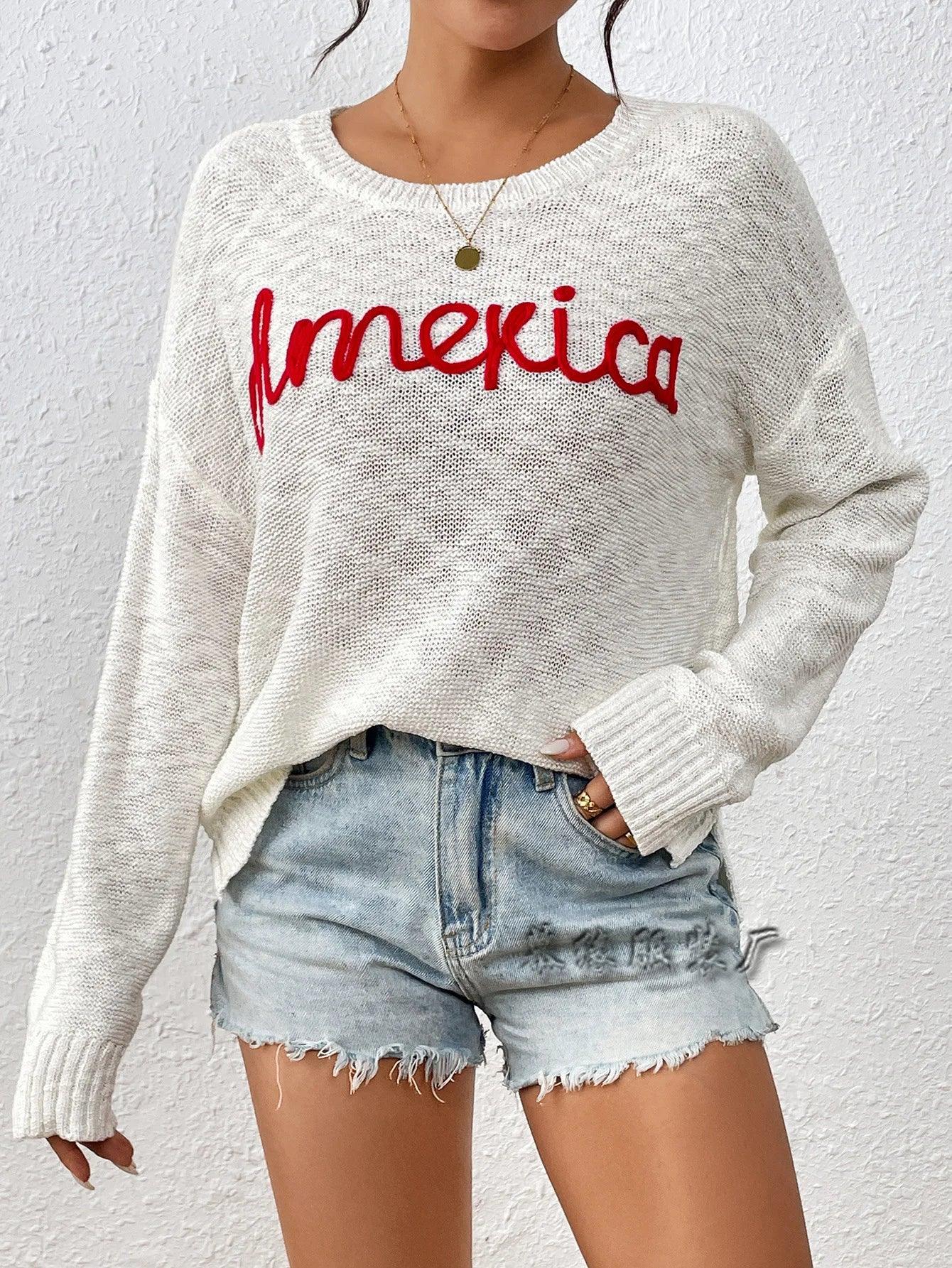 america knit crew sweater - basil boutique