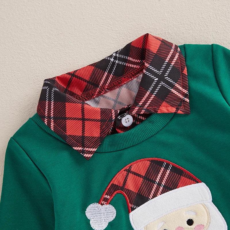 santa claus plaid kids sweatshirt - basil boutique