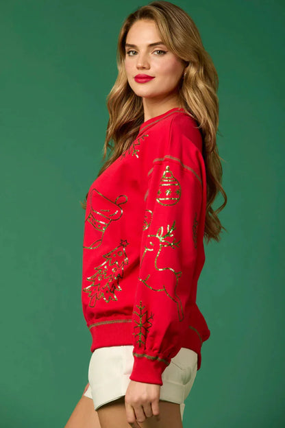 santa's reindeer sequin crew sweater