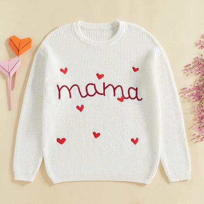 mama + mini matching knit heart crew sweaters
