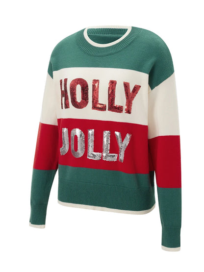 holly jolly sequin striped crew sweater