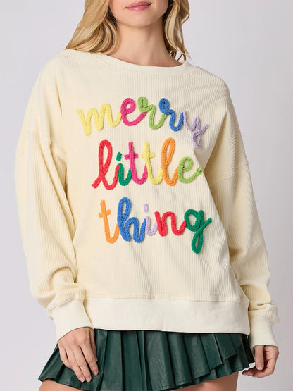 merry little things embroidered crew sweater - basil boutique