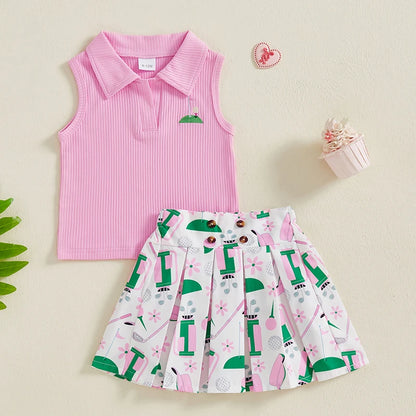 golf polo tank top + pleated skirt kids outfits