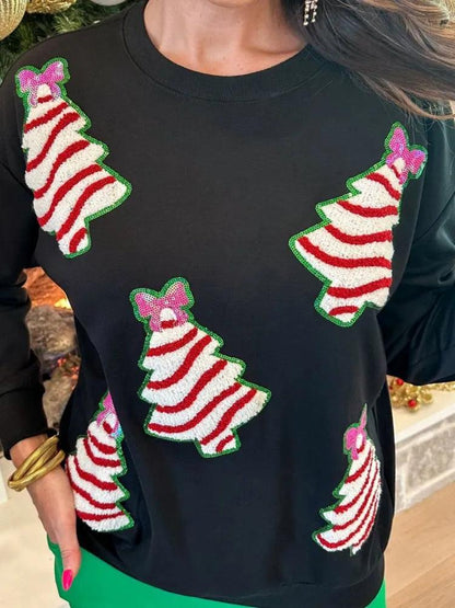 christmas tree sequin crew sweater - basil boutique