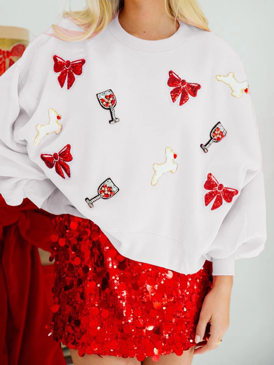 cheers to the holidays sequin crew sweater